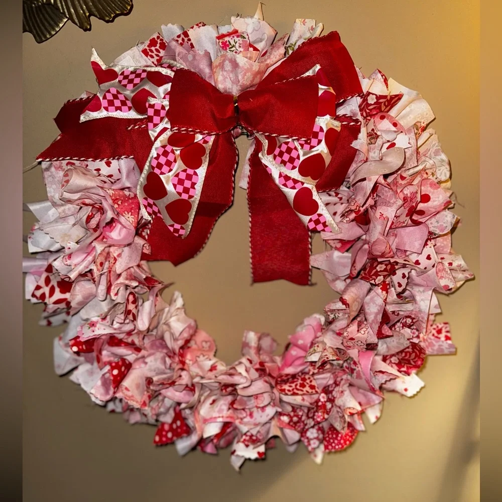 Hand Crafted Red and Pink Heart Wreath